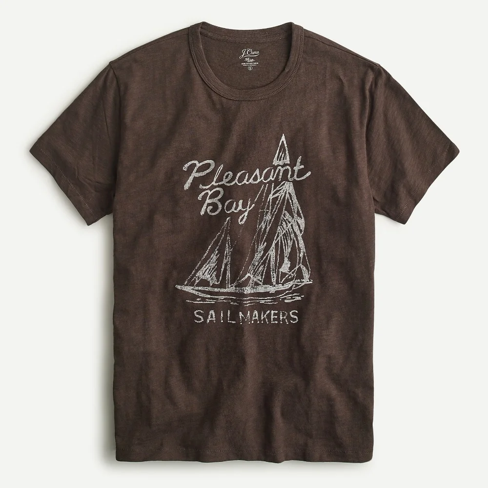 New! J Crew Medium M Men's Slub cotton Pleasant Bay graphic brown T-shirt NWT